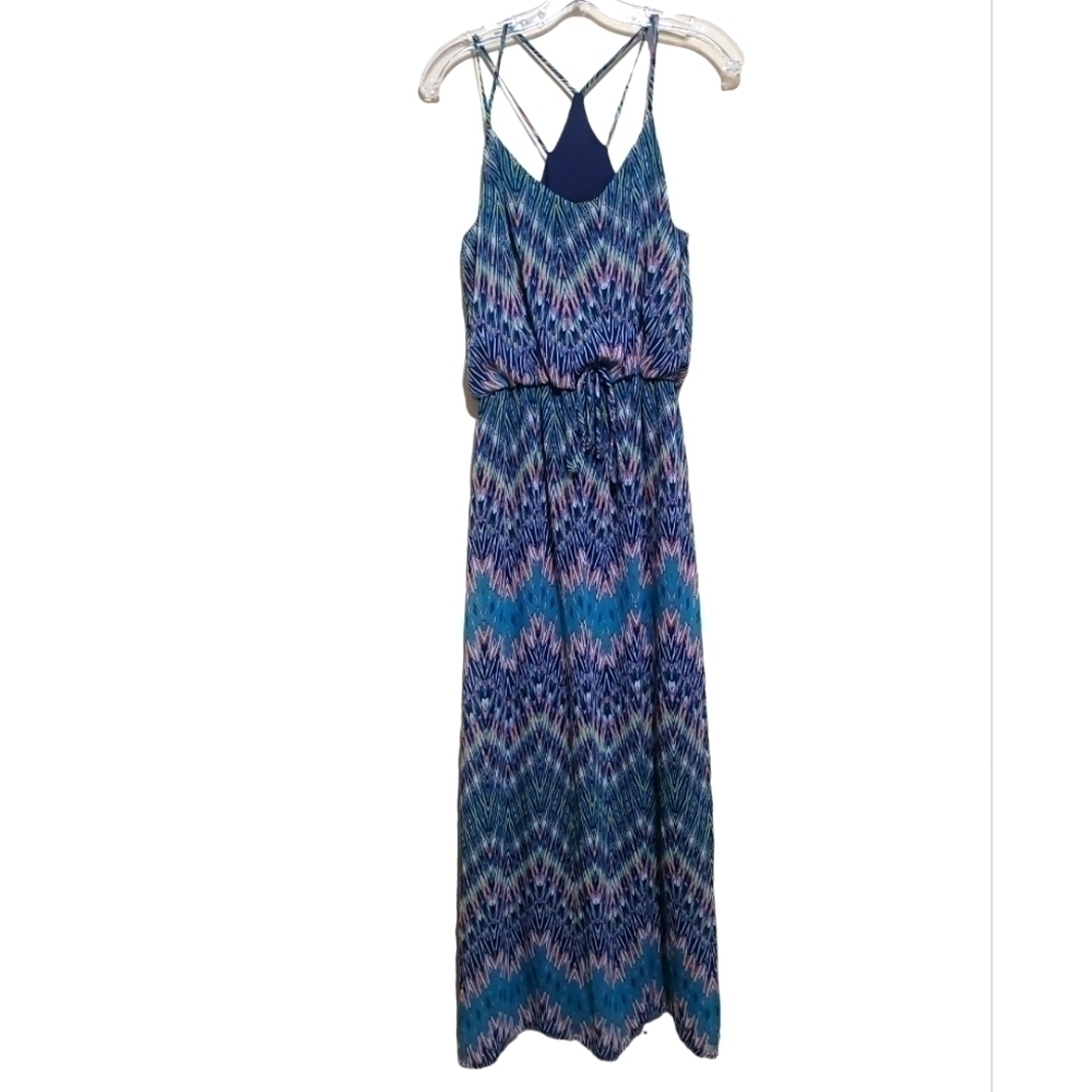 Jodi Kristopher Women's Green Blue Multicolored Spaghetti Strap Dress Sz Medium